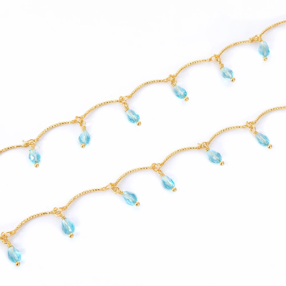 1 Meter 18K Gold Plated Glass Faceted Teardrop Brass Chain SolderedHandmade Chain Findings for DIY Jewelry Necklace Making