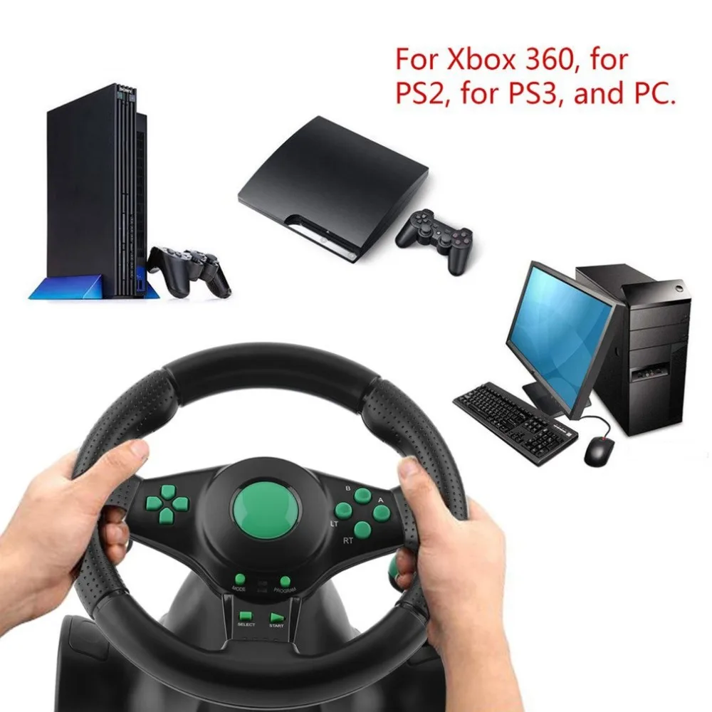 Racing Game Steering Wheel For XBOX 360 PS2 For PS3 Computer USB Car Steering-Wheel 180 Degree Rotation Vibration With Pedals