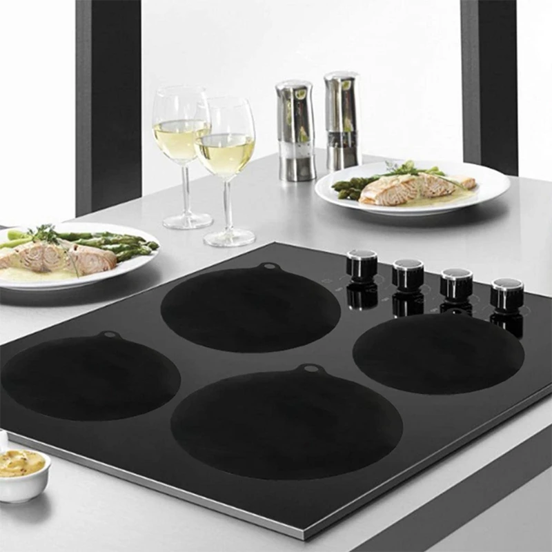 4 Pieces Induction Cooker Protector Mat Stovetop Burners Covers Silicone Mat Pad Non-Slip Protective Mat for Kitchen
