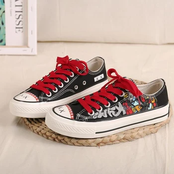 

2020 women shoes, breathable canvas shoes women's graffiti shoes, fashionable low-end slapboard shoes