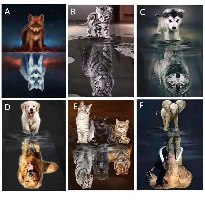 

5D Diy Cute Animal Diamond Painting Handicrafts Dog Cat Wolf Elephant Reflection Tiger Diamond Embroidery Mosaic Home Unframed