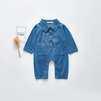 

Baby Kids Denim Cool Fashion Rompers Boys Girls Sweet Long Sleeve Infant Toddler Blue Color Clothes
