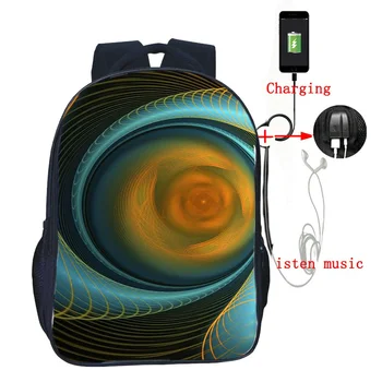 

High Quality Space Tunnel USB Charge Backpack Men Women Boys Girls Teens Rucksack USB Charging School Backpack Fashion Bag