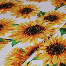 Большой Подсолнух печать полиэстер шелк атласная ткань, мягкий стрейч атласная ткань для платья швейная ткань, имитировать шелк tissus au метр