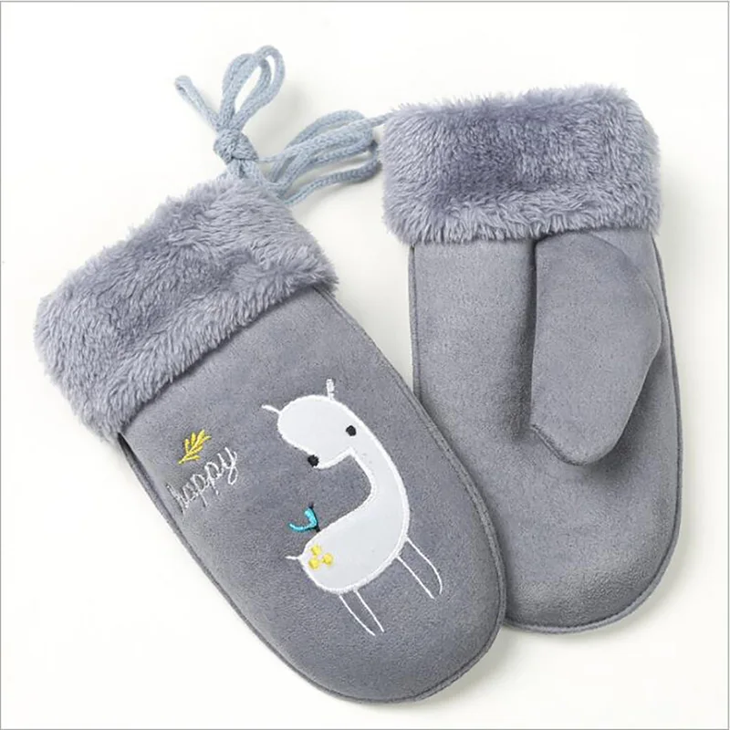 

2019 Hot Sale Children's Lovely Cartoon Bear Suede Leather Mittens Boys/Girls Winter Plus Plush Thick Warm Print Handschoenen