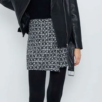 

Women's Short Skirt Set Embroidered Girl Black Top Plaid Female Sexy Skirt Mini Tartan Culottes Korean Ladies Faldas Mujer Moda