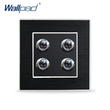 

Hot Sale 4 Gang 1 Way Toggle Switches Wallpad Luxury Wall Light Switch Satin Metal Panel Interrupteur