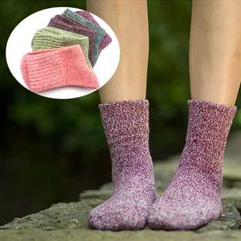

5 Pairs Mid Calf Daily Artificial Wool Women Socks Breathable Keep Warm Soft Winter Jacquard Weave Mixed Color Knitting Thick