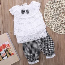 Bébé fille costume 2019 nouvelle mode 2 pièces enfant en bas âge fille avec mignon dentelle Plaid robe veste Blouse + pantalon court(China)
