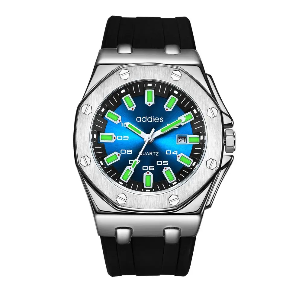 Спортивные мужские кварцевые часы с функцией хронографа, мужские светящиеся часы с силиконовым ремешком, кварцевые часы для деловых людей - Цвет: Silver case 2