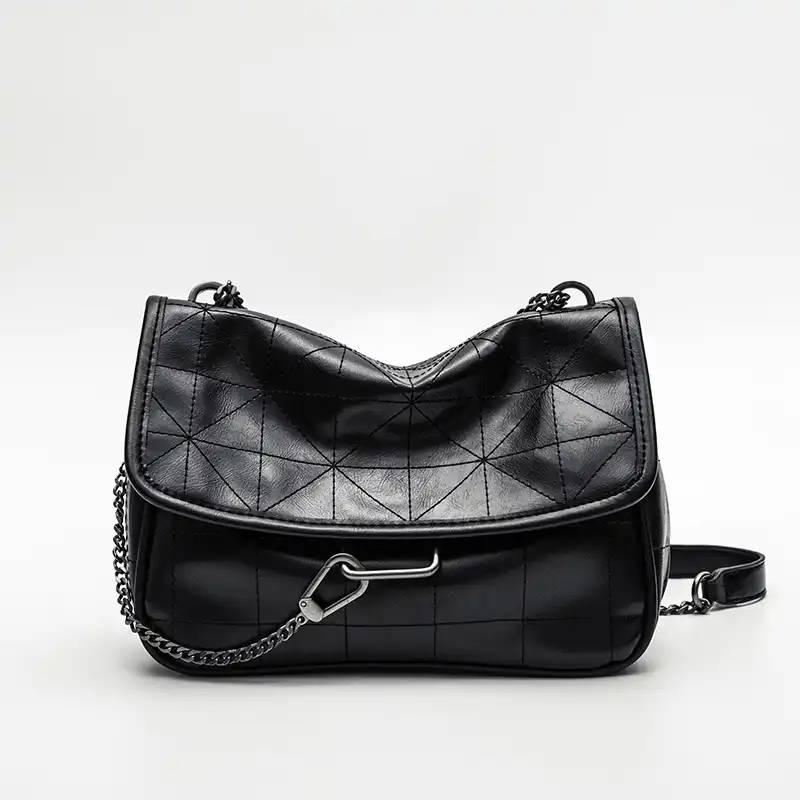 black quilted crossbody bag with chain