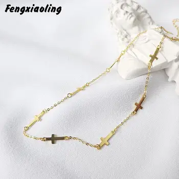 

100% 925 Sterling Silver European Style Golden Cross Chains Necklaces For Women Ethnic Style Statement Necklace Party Jewelry