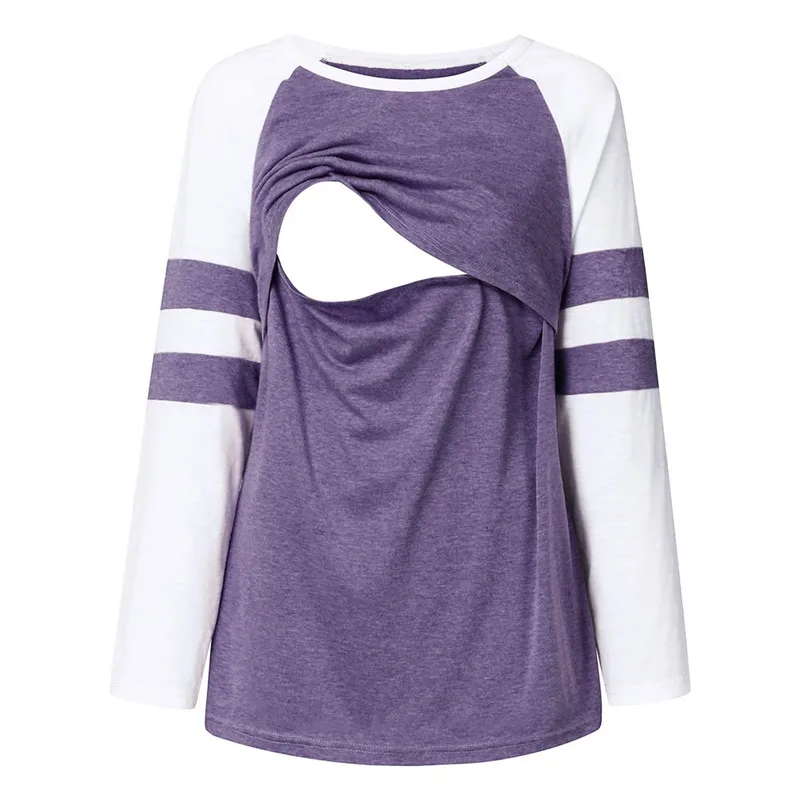 Purple Telotuny vetement femme, женские топы для беременных, блузки, Осень-зима, Лоскутные Топы для кормящих, футболки для грудного вскармливания - Цвет: Purple