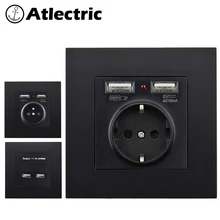Atlectric ЕС FR стандартная розетка ПК пластиковая панель розетка с двумя портами usb Универсальная Сетевая розетка вилка французский стандарт переходник usb,розетка с usb,розетки,socket
