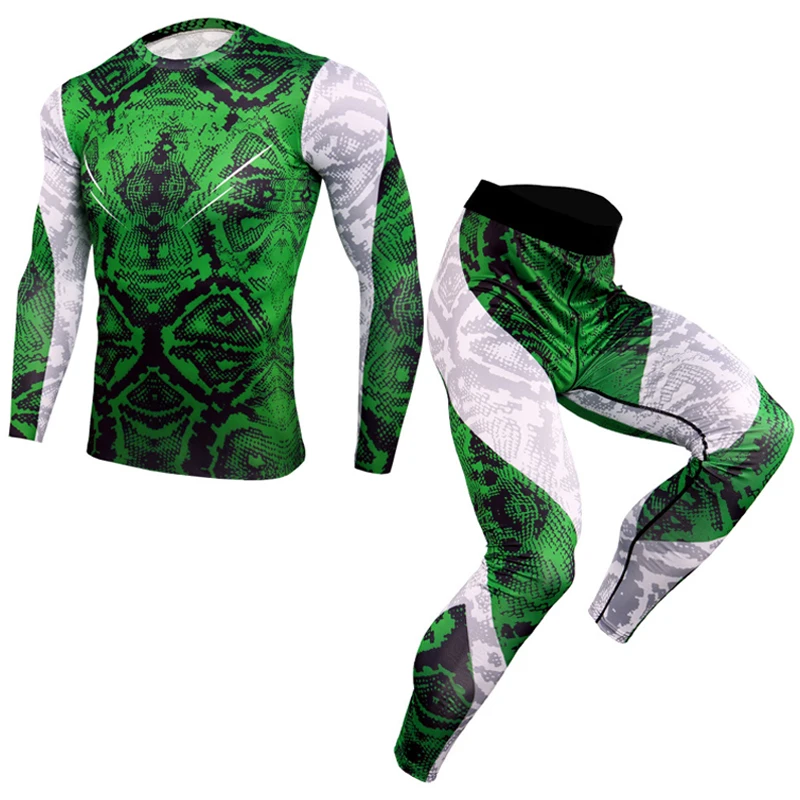 TK179 sets Спортивная одежда, мужской комплект для фитнеса, спортивная одежда, штаны для бокса, мужской костюм для бега в спортзале, мужской Рашгард MMA, полная длина, футболка с 3D принтом, быстросохнущая - Цвет: TK179 sets