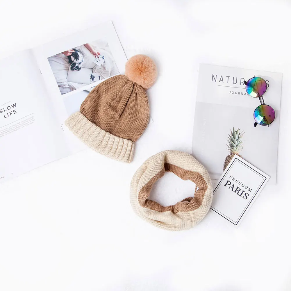 Новинка года; комплект из 2 предметов для маленьких мальчиков и девочек; шапка и шарф; зимние теплые вязаные шерстяные шапки; шапка и шарф; аксессуары; подарки