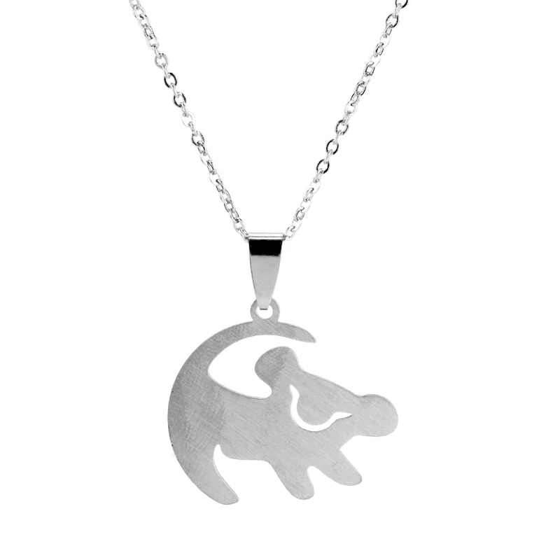 Ожерелье с Королём льва из нержавеющей стали, кулон с Simba льва, ювелирное изделие, модное ожерелье для женщин и детей, колье, ожерелье, лучший подарок на день рождения - Metal Color: A1935  sliver