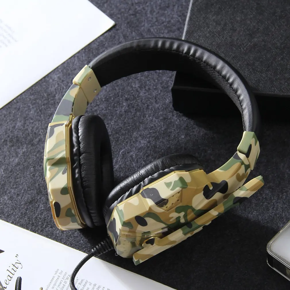 Led Light Supper Bass Gaming Headphones Game Earphones Camouflage Headset with Mic for Laptop PC Mobile Phone PS4 Xbox