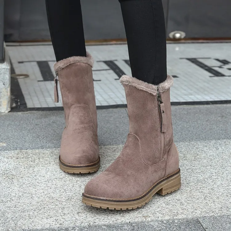 spring and fall The New fashion Round head Thick with 3CM snow boots student Leisure Plus velvet Keep warm High heel Women boots