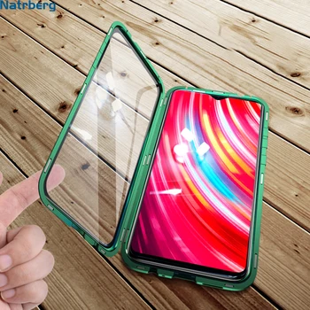 

Natrberg Magnetic Case for Xiaomi Redmi note 8 Pro Case Metal 360 Full Dual Tempered Glass Back Hard Cover For Redmi Note 8 Case