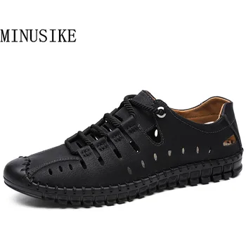 

Summer Mens Flat Sandals 2020 New Soft Leather Male Flat Sandals Business Leisure Daddy Flat Shoes Big Size 48