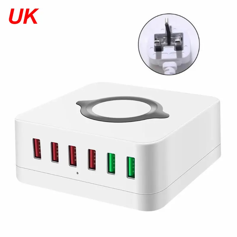 UK 6x USB Qi Беспроводное зарядное устройство 70 Вт двойная Быстрая зарядка 3,0 QC3.0 Быстрая зарядка станция беспроводное USB зарядное устройство - Тип штекера: UK