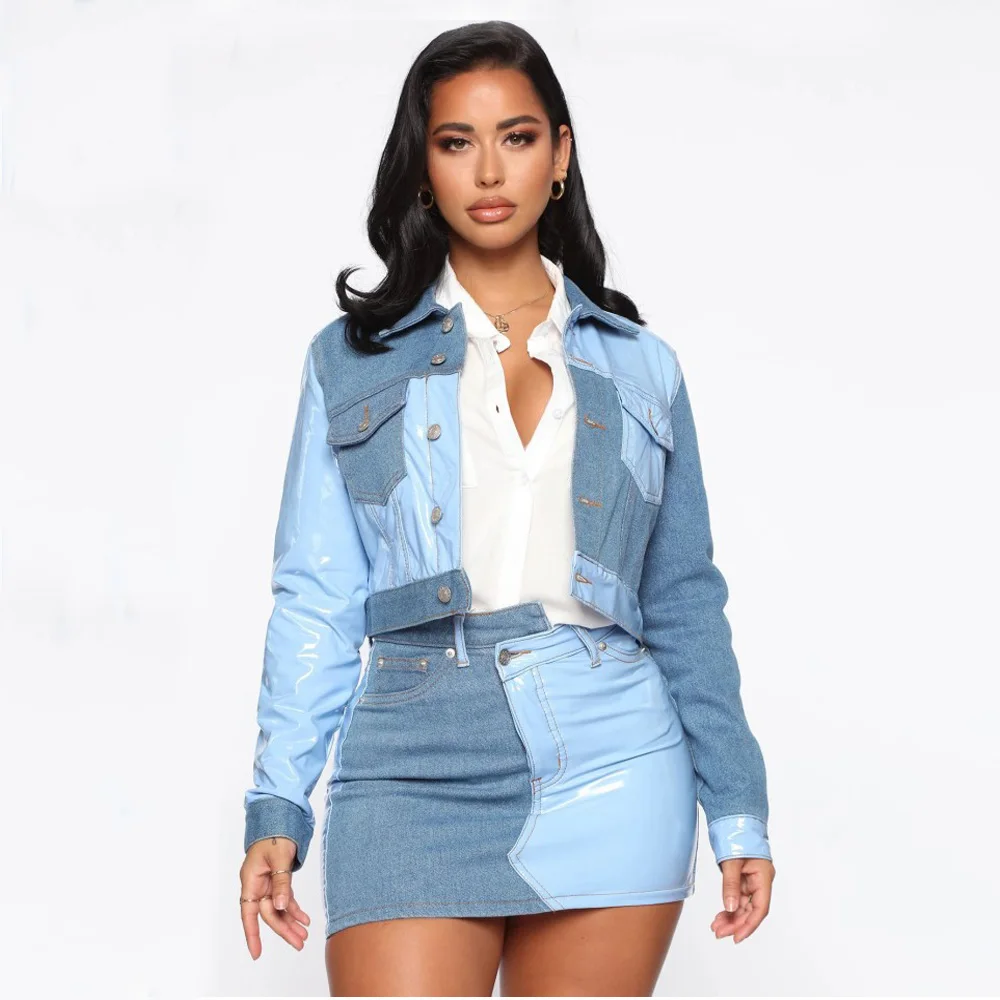 2 piece blue jean skirt set