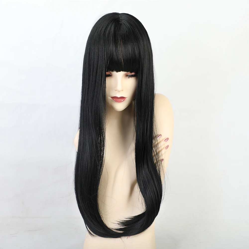 Длинные прямые синтетические парики с челкой для афро женщин Омбре черный серый термостойкие косплей волосы парики - Цвет: lc143-black