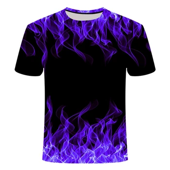 

2020 hot sales Men's New Summer T-shirt With Round Neck Short Sleeve Blue green red purple Flame 3D Printed Top high quality