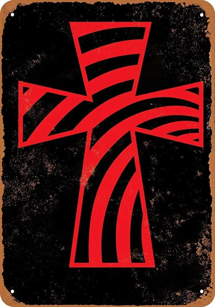 

Christian Cross Red Metal Tin Sign 12X16 Inch Home Kitchen Bedroom Bar Sign Decoration Halloween Thanksgiving Gift