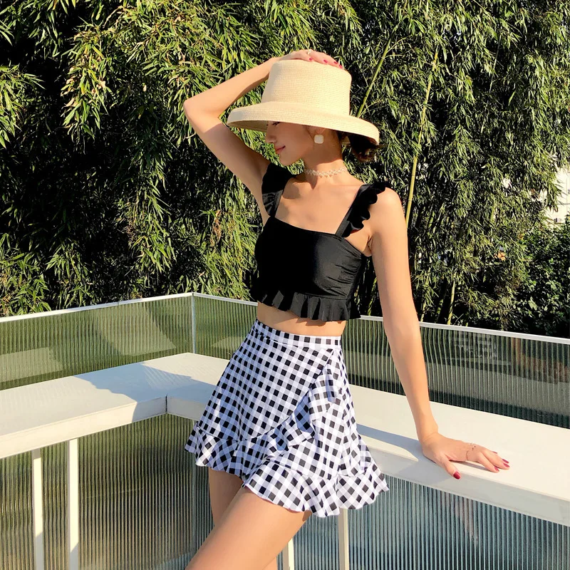 

Backless xing gan qun-Belly Covering Slimming Small Bust Gathering Bubble Hot Spring Boxers Split Type Swimsuit Women's Two-Piec