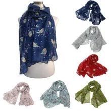 Цветочный принт, шелковая в стиле ретро, шарфы, тонкие шали, элегантные женские, женские, длинные, милые, зимние, рождественские, с рисунком Робин, птица, паттен, шарф-шаль с принтом