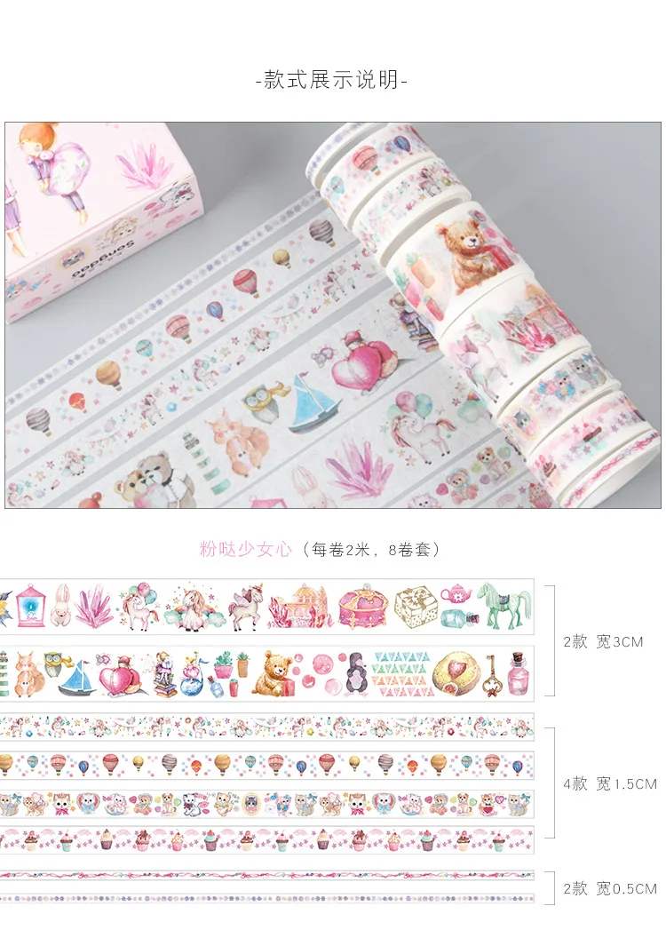 W0040 Cartoon Washi Tape 8-Volume Set Japanese Style Fairy Tale GIRL'S Heart Quotations Antique Style PDA Tape Set