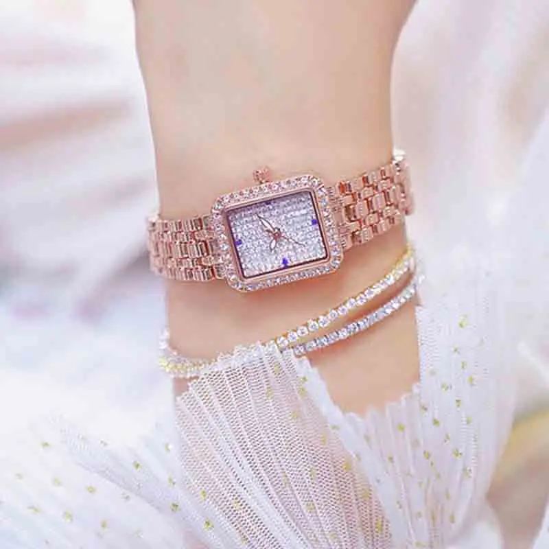 

Ladies Watches Rhinestone Rose Gold Fashion Watch Square Subdial Women For Watch Waterproof Clocks Lady For Gift Relgio Feminino