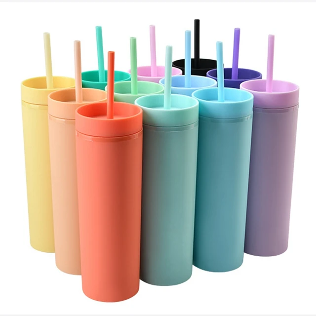 16oz Acrylic Tumbler Water Cup With Lids And Straws Reusable Double Layer  Coffee Mug Portable Matte Mugs Wedding Gifts - Tumblers - AliExpress