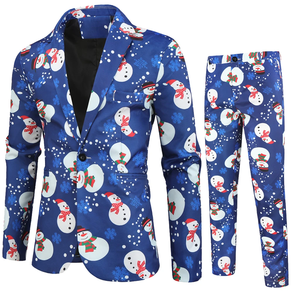 Fashion New men Suits Fashion Slim Fit Christmas pattern Printed Party Men's Single button Costume Homme Can be Single Sale