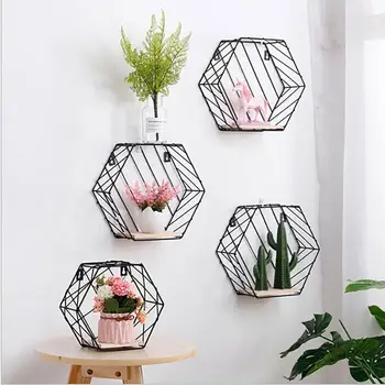 

Storage Rack Hexagonal Shelf Display Shelf Modern Innovative White/Black Iron Holder Decorate Bookshelf Wall Living