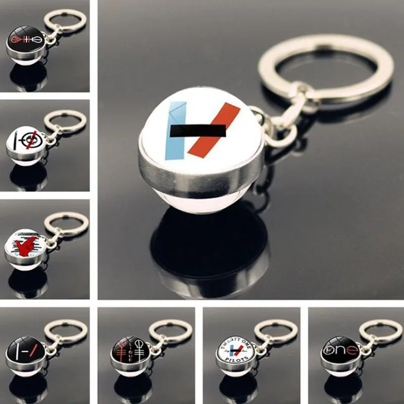 

WG 1pc Rock Band 21 Pilot Keyring Cabochon Time Gem stone Glass Ball Pendant Metal Keychain For Rock Fans