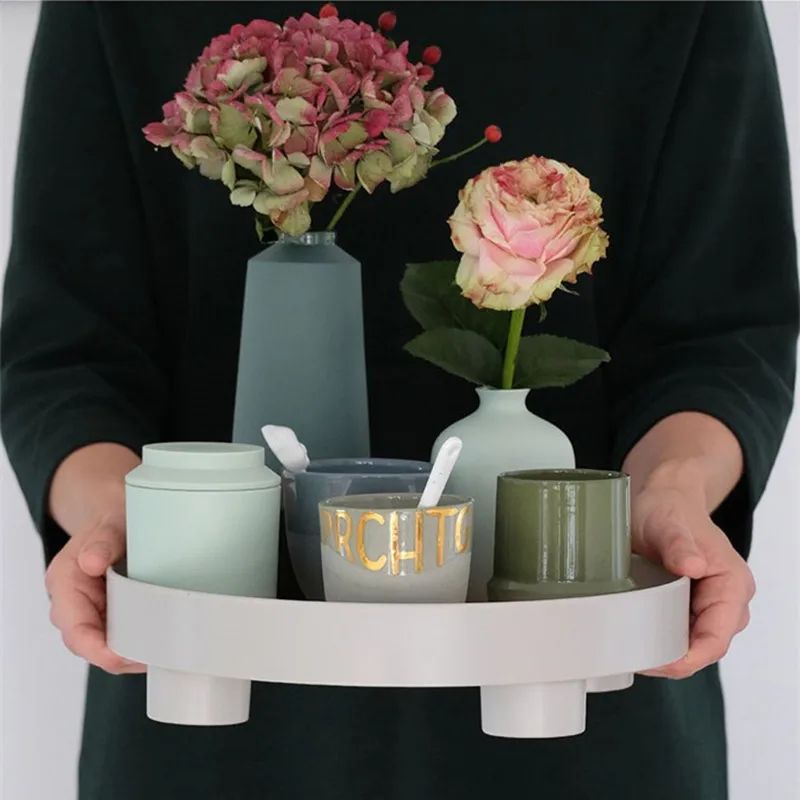 Nordic Wooden Round Storage Tray for Living Room Bedroom Makeup Organizer Sundries Desktop Jewelry Rack Teapot Display Plate | Дом и сад