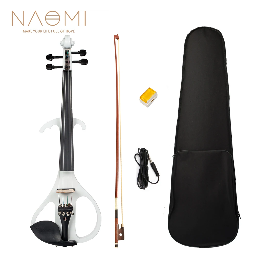 NAOMI 4/4 White Electric Violin Set Ebony Fittings Tailpiece Fingerboard Chin Rest w/ Bow+Rosin+Audio Cable Student | Спорт и