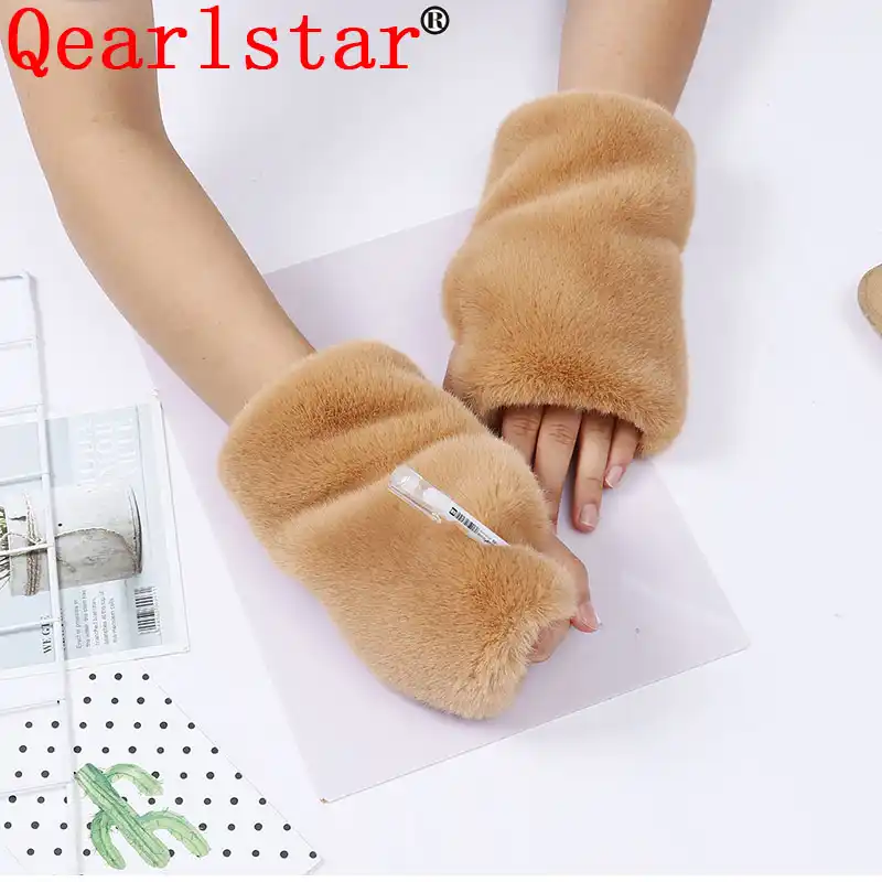 Qearlstar мягкие милые теплые перчатки из искусственного меха плюшевые безпальцевые