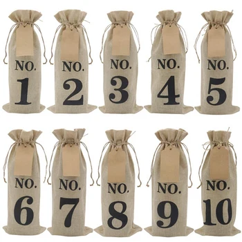 

10Pcs Burlap Wine Bags with Tags for Blind Wine Tasting, Numbered Hessian Cloth Glass Bottle Gift Bags for Christmas Wedding Par