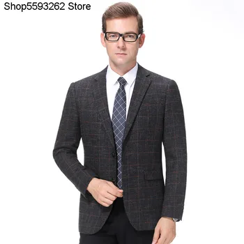 

2020 Qing Middle Age Leisure Men Grid Suit Business Single Piece Wool Coat Big Code Dad Install Clothing