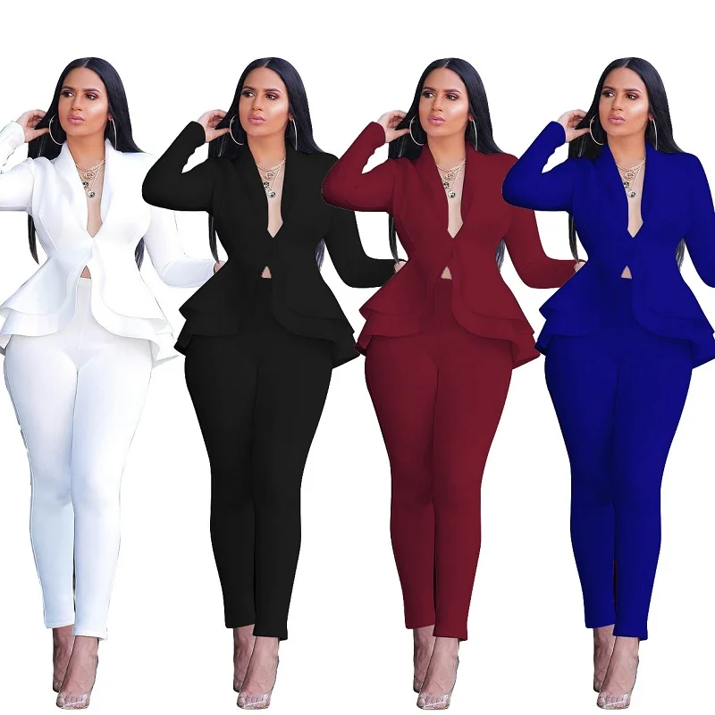 

2019 Spring Autumn Fashion Blazer Suit and Pant Set Women Autumn Coat Outwear Matching Sets High Waist Pants Trousers Streetwear
