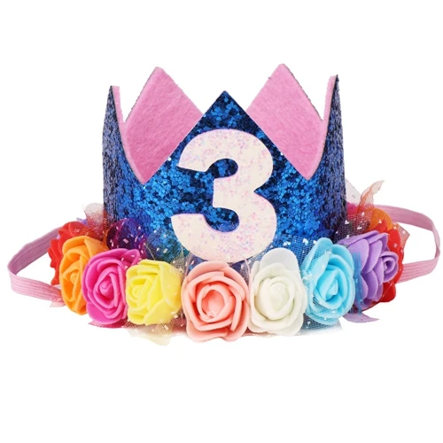 1pc Happy Birthday Party Hats Decor Cap Hat Princess Crown 1st 2nd 3rd Year Old Number Baby Kids Hair Accessory Birthday Toys - Цвет: sapphire   3
