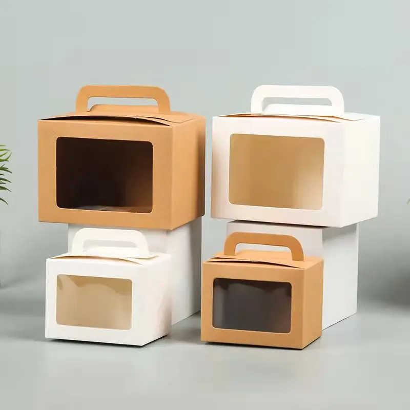 

10pcs Hand-Held Kraft Paper Small Gift Boxes With Transparent Window For Wedding Home Party Packaging Candy Baking Takeaway Box