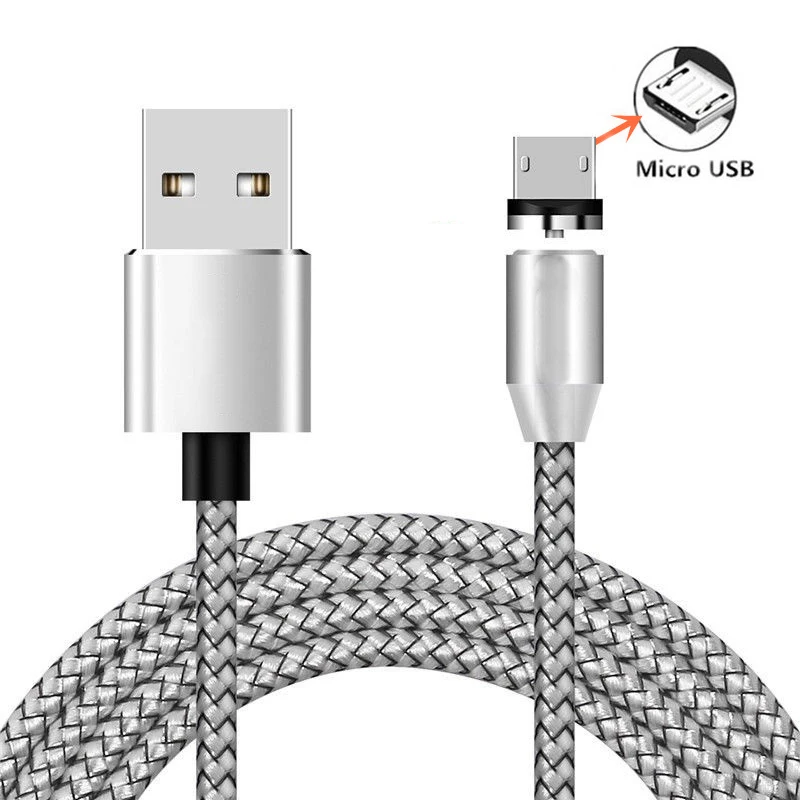 Магнитный usb-кабель для быстрой Зарядное устройство Micro USB кабель для передачи данных для Xiaomi 9T 9 8 SE CC9 Redmi 6 6A 7 7A Note 4 4X5 5A 6 7 K20 Тип C шнур - Цвет: Micro Silver
