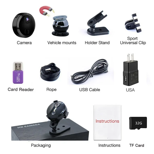 US 32G CARD Mini Wifi Camera HDQ15 1080P Infrared Night Vision Micro Camcorder 150 Degree Wide Angle Remote Monitor Prompt Camera - Цвет: US 32G CARD