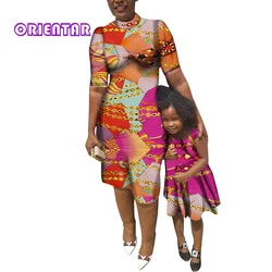 2 Pcs African Print Dresses Ankara Fashion Mother and Daughter Dress Parent-child Outfit Dashiki Africa Clothes Plus Size WYQ854