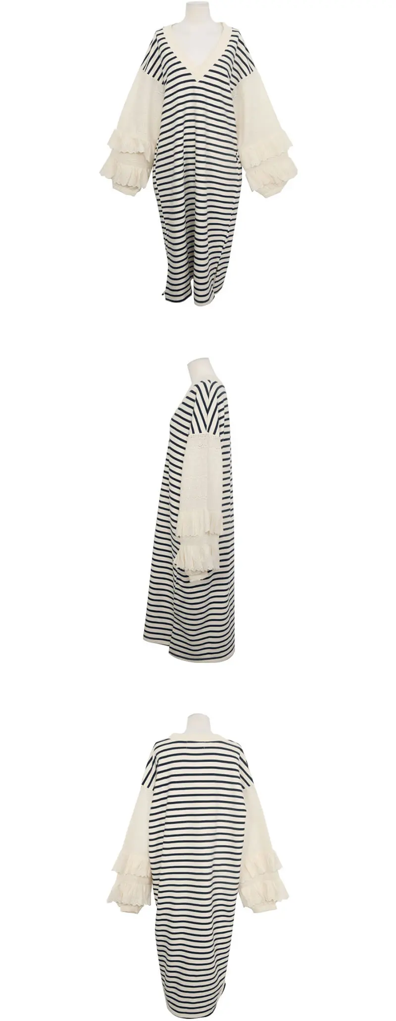 XITAO элегантное платье миди с v-образным вырезом и рукавами-лепестками, женское модное платье в полоску, свободное платье больших размеров, осень, WQR1687